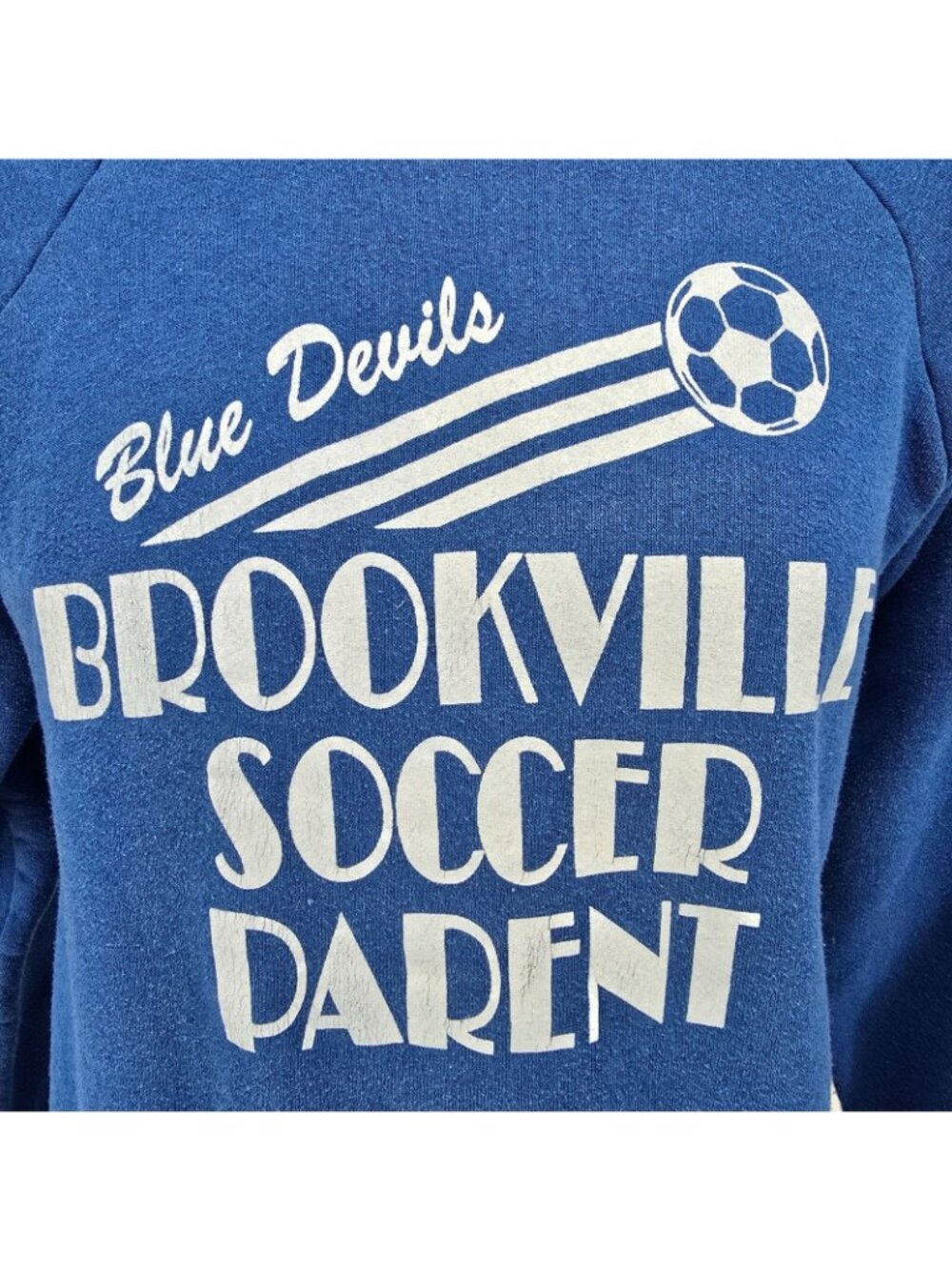 Vintage 1980s Brookville (Ohio) Blue Devils Soccer Parent Blue Sweatshirt (M) - Picture 8 of 14